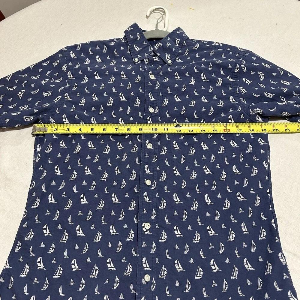 Polo Ralph Lauren Shirt Button Down Men's Medium‎ Short Sleeve Blue Sailboat
